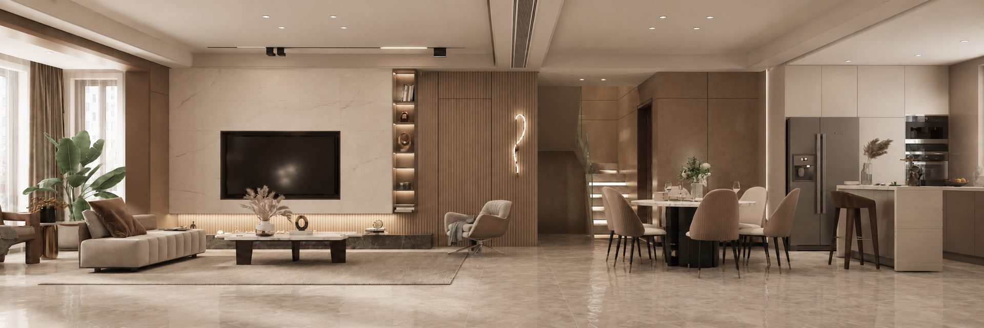 Appartamento ShiJIaZhuang 客餐厅横向空间渲染图