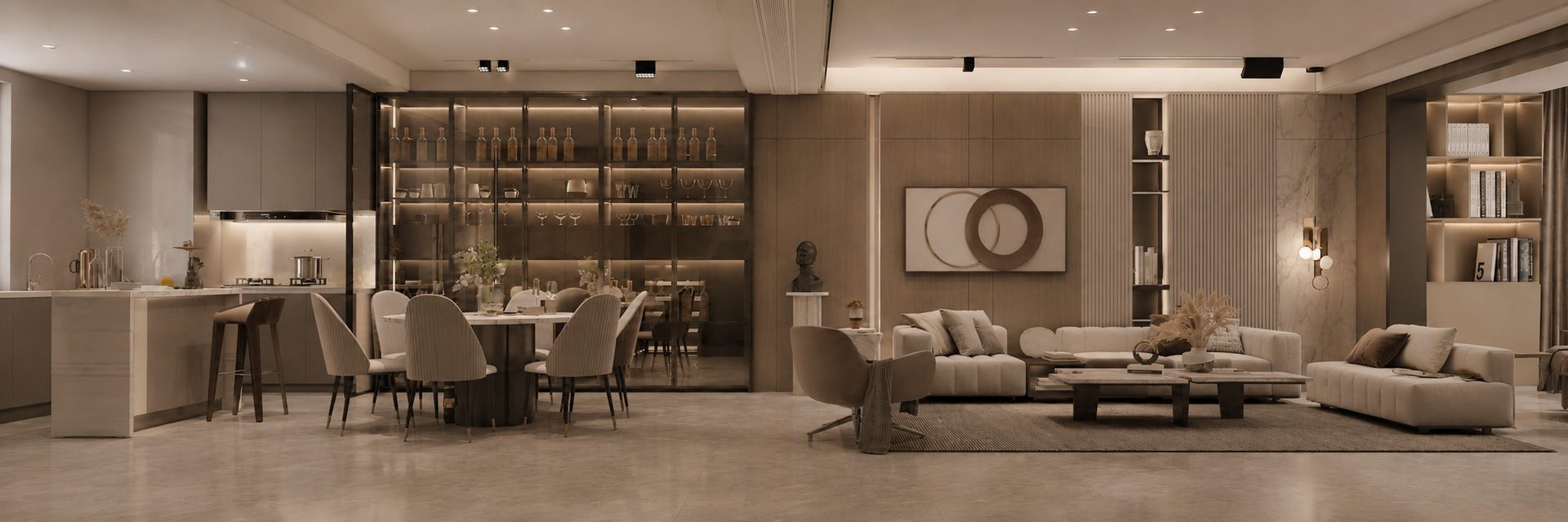 Appartamento ShiJIaZhuang 客餐厅与厨房连续空间渲染图